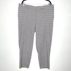 Eileen Fisher Wool Blend Pull On Ankle Pants Plaid Print Black White Size XL